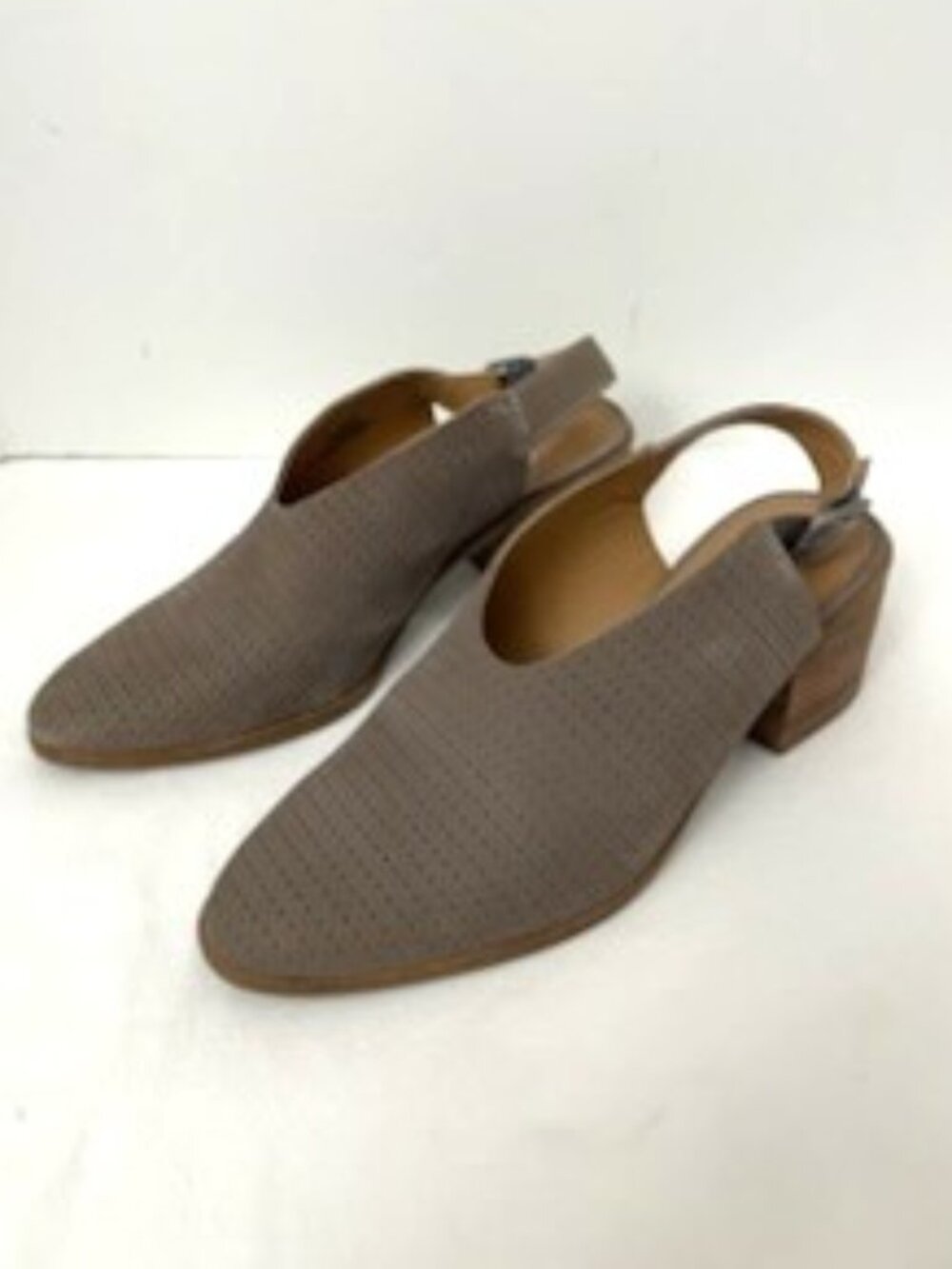 Lucky Brand Women’s Lideton Leather Sling Back Mule 7.5M Taupe Block Heel Buckle